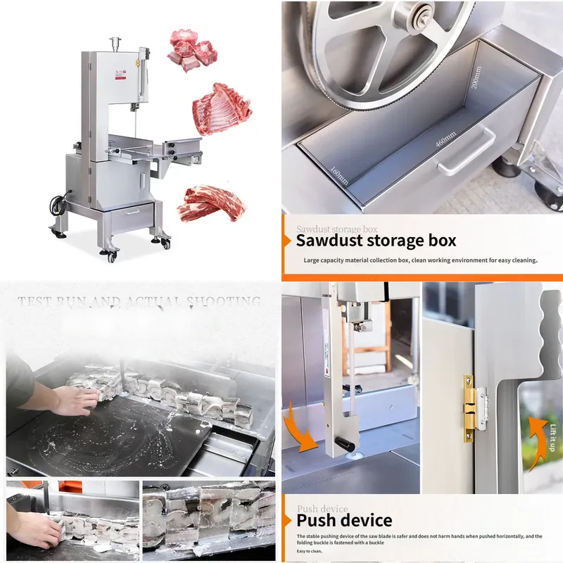 Meat Band Saw Cutting Machine - 業務用大型骨切り機、帯鋸式、冷凍肉や牛肉の切断に最適、ステンレス製骨切り刃