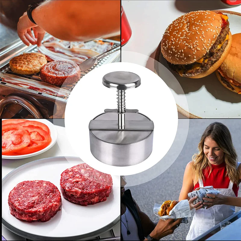 Meat Patty Maker Press Manual - ハンバーガーパティメーカープレス 304 ステンレス鋼ノンスティックラウンド手動おにぎり型厚さ調整キッチン牛肉バーベキューツール