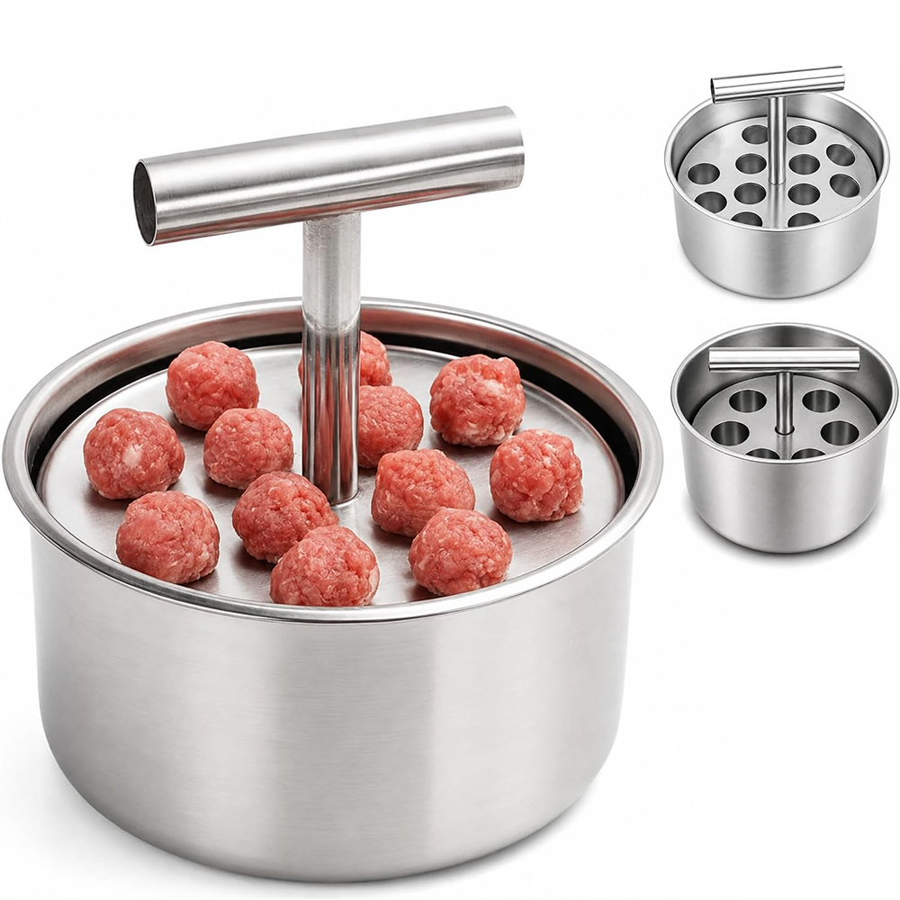 Meat Patty Maker Press Manual - E9 新型アップグレード版 6/12個用 手動ミートボール製造ツール ステンレス製ミートボール成形型 キッチン用品