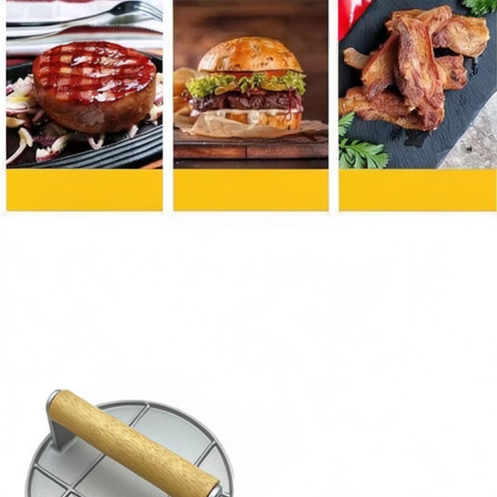 丸型・角型両用、アルミ製ハンバーグプレス。手動式で、屋外での - Meat Patty Maker Press Manual のレビューと価格