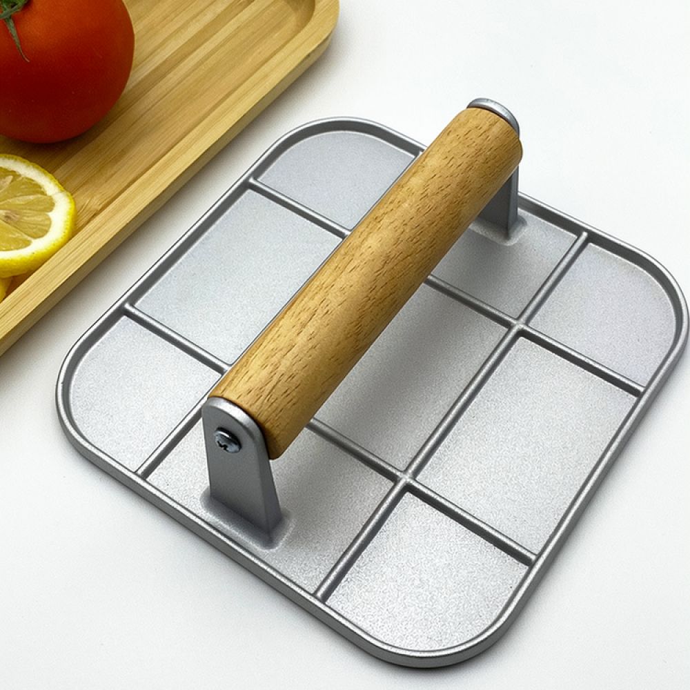 丸型・角型両用、アルミ製ハンバーグプレス。手動式で、屋外での - Meat Patty Maker Press Manual のレビューと価格