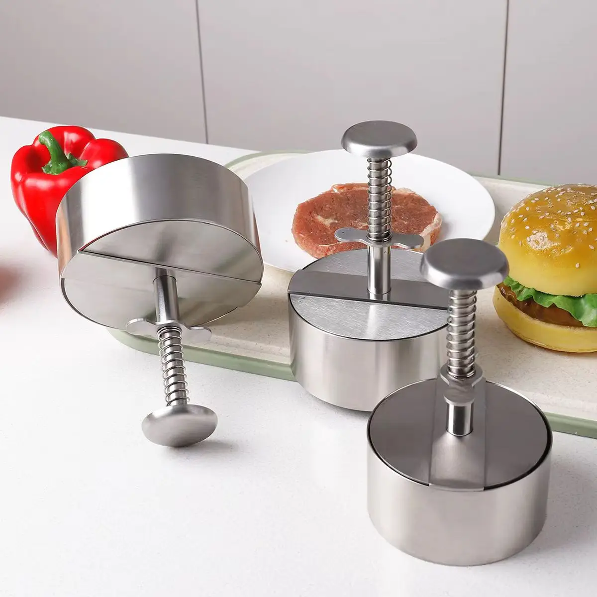 304ステンレス鋼ハンバーガーミートプレス、バーガーパティメ - Meat Patty Maker Press Manual のレビューと価格