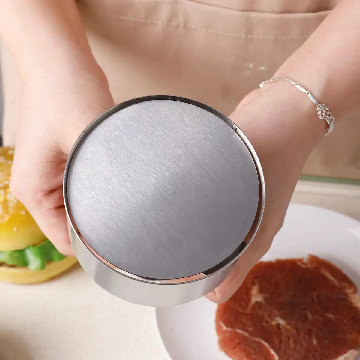 304ステンレス鋼ハンバーガーミートプレス、バーガーパティメ - Meat Patty Maker Press Manual のレビューと価格