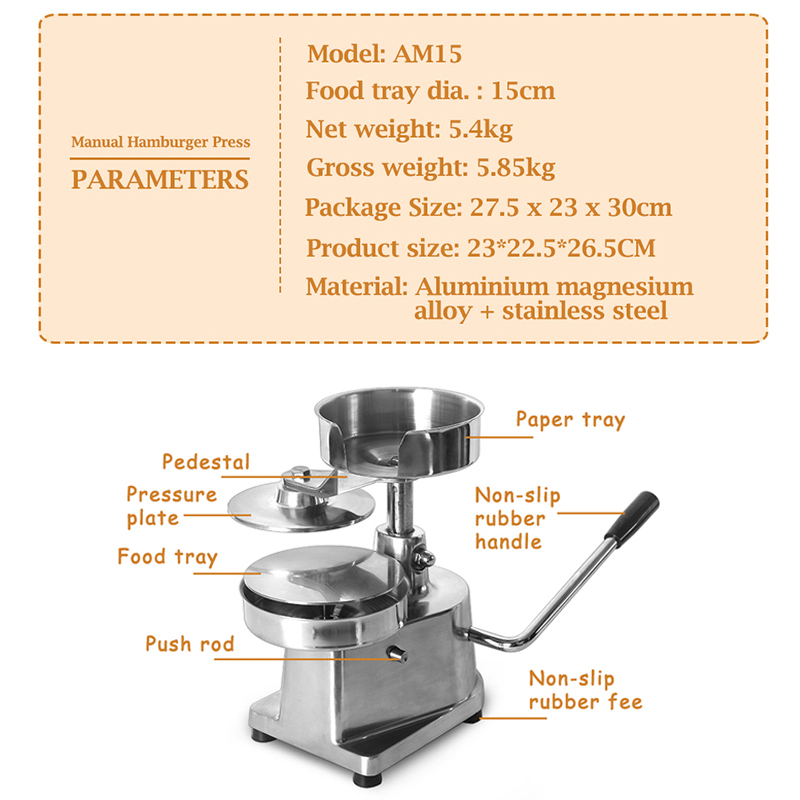ハンバーガープレス 手動バーガーメーカー機器 丸型肉成形 ス - Meat Patty Maker Press Manual のレビューと価格